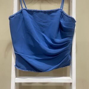 Alfred Angelo Royal Blue Beaded Formal Top Size 6 Satin Spaghetti Strap 0169